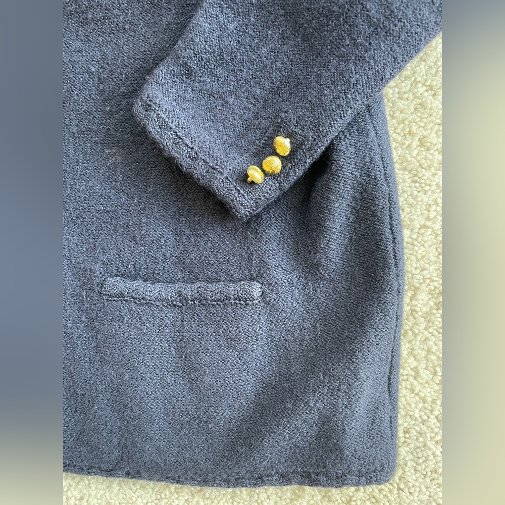 Karen Scott Navy Blue 100% Wool Long Sleeve Cardigan Sweater Large Gold Buttons - Picture 6 of 12